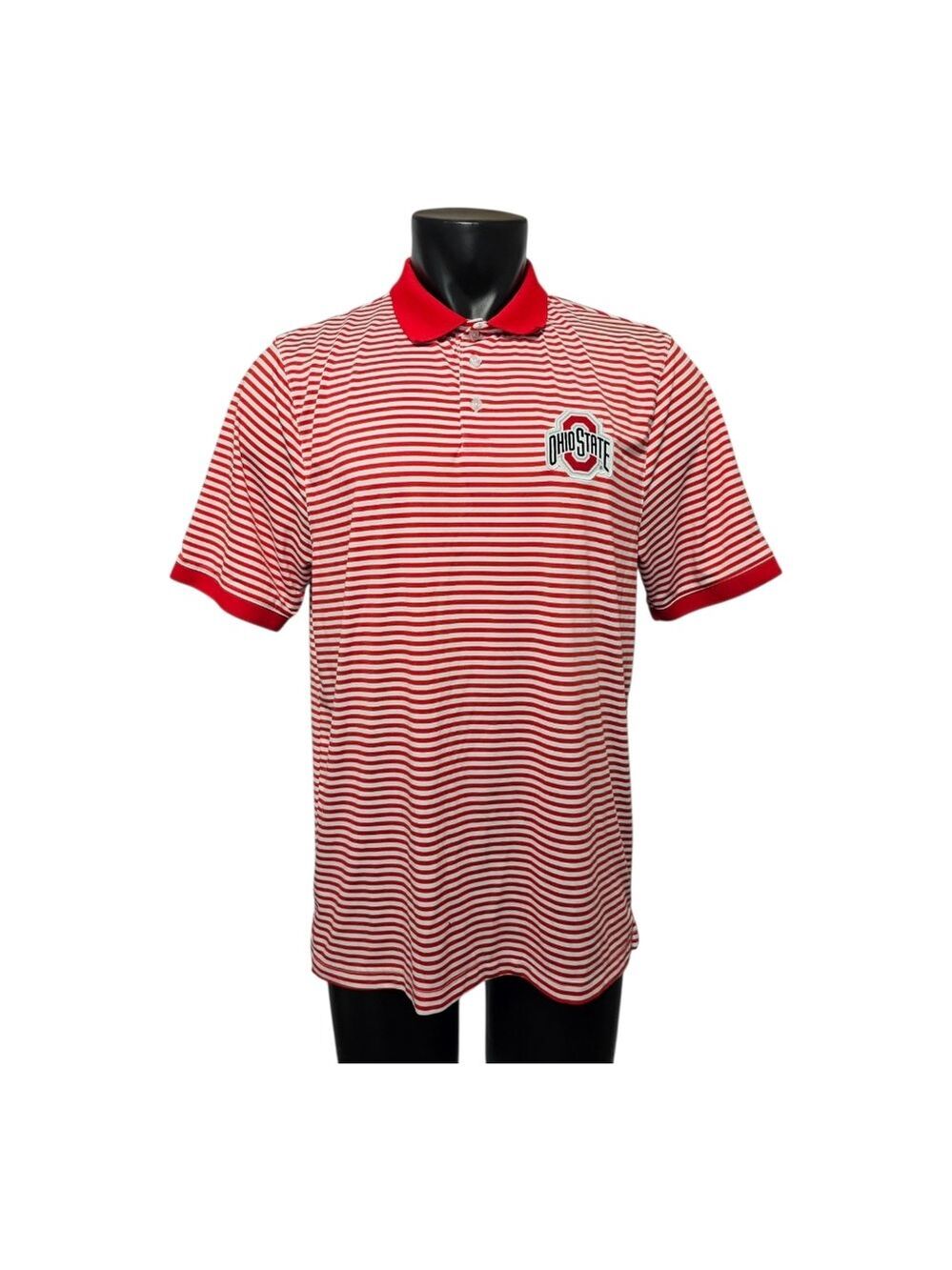 Ohio State Buckeyes Red Stripe Polo Shirt Mens L Game Day NCAA
